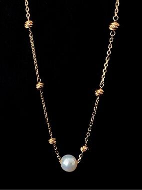 Sterling Silver .925 Gold Vermeil Pearl Station Necklace